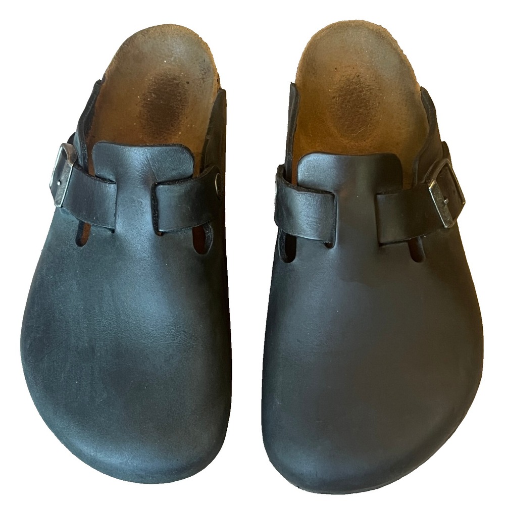 Birkenstock Boston Clogs Navy Black Oiled Leather Womens 6 EU 37